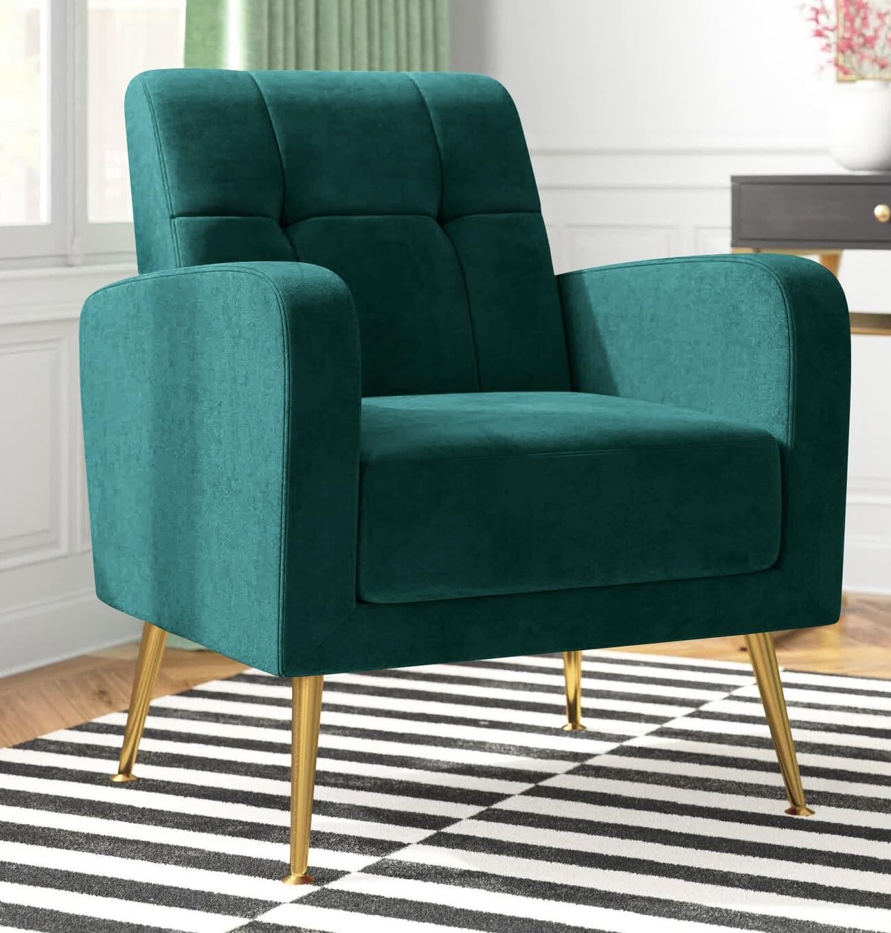 LSFH Unique Design True Innovations Florianaz Accent Chair, Armchair with Solid Sagwan Wooden Frame Single Sofa Chair for Small Apartments, Living Room or Bedroom (Set of 2 Chairs, Green)