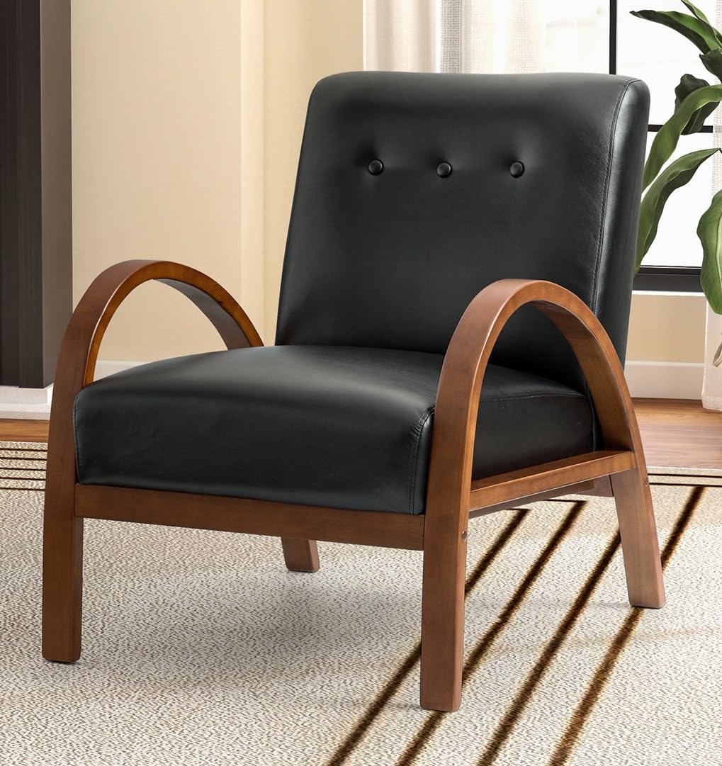 LSFH Unique Design True Innovations Vegaz Accent Chair, Ottoman Armchair with Solid Sagwan Wooden Frame Single Sofa Chair for Small Apartments, Living Room or Bedroom (Set of 2 Chairs, Black)