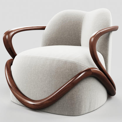 LSFH Unique Design Fabric Upholstered Huge Accent Chair, Armchair with Solid Sagwan Wooden Frame Single Sofa Chair for Small Apartments, Living Room or Bedroom (Set of 2 Chairs, Off White)