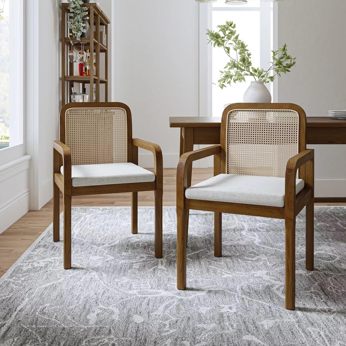 LSGF Luxury Design Traditional Rattan Cane Hulalaz Armchair Accent Chair with Solid Sagwan Wooden Legs Sofa Set for Small Apartments, Living Room or Bedroom (Set of 2 Chairs, Natural Finishing)