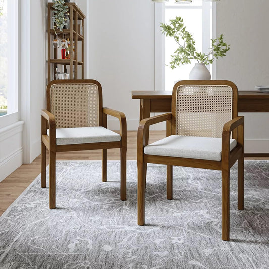 LSGF Luxury Design Traditional Rattan Cane Hulalaz Armchair Accent Chair with Solid Sagwan Wooden Legs Sofa Set for Small Apartments, Living Room or Bedroom (Set of 2 Chairs, Natural Finishing)