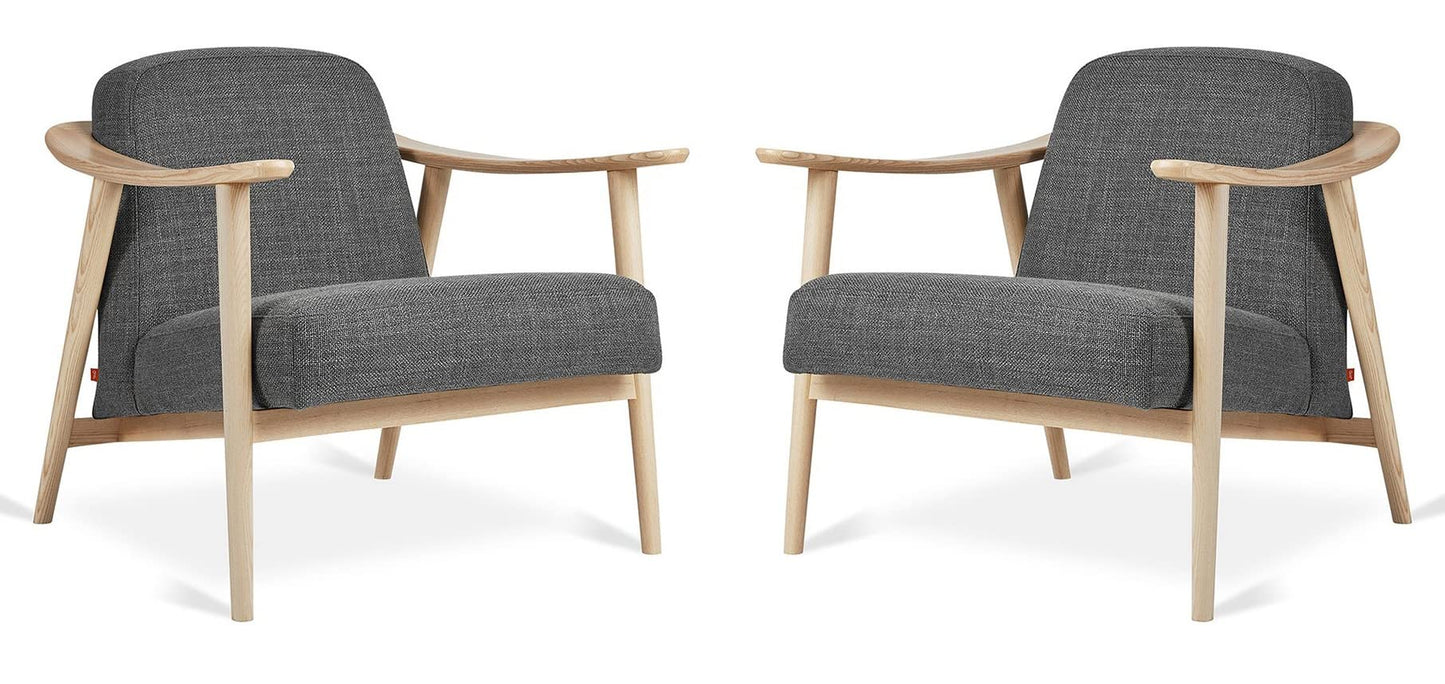 LSFH Unique Design Balticz Accent Chair Armchair with Solid Sagwan Wooden Frame Single Sofa Chair for Small Apartments, Living Room or Bedroom (Natural Finish, Grey Set of 2 Chairs)