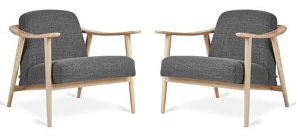 LSFH Unique Design Balticz Accent Chair Armchair with Solid Sagwan Wooden Frame Single Sofa Chair for Small Apartments, Living Room or Bedroom (Natural Finish, Grey Set of 2 Chairs)
