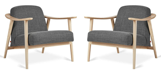 LSFH Unique Design Balticz Accent Chair Armchair with Solid Sagwan Wooden Frame Single Sofa Chair for Small Apartments, Living Room or Bedroom (Natural Finish, Grey Set of 2 Chairs)