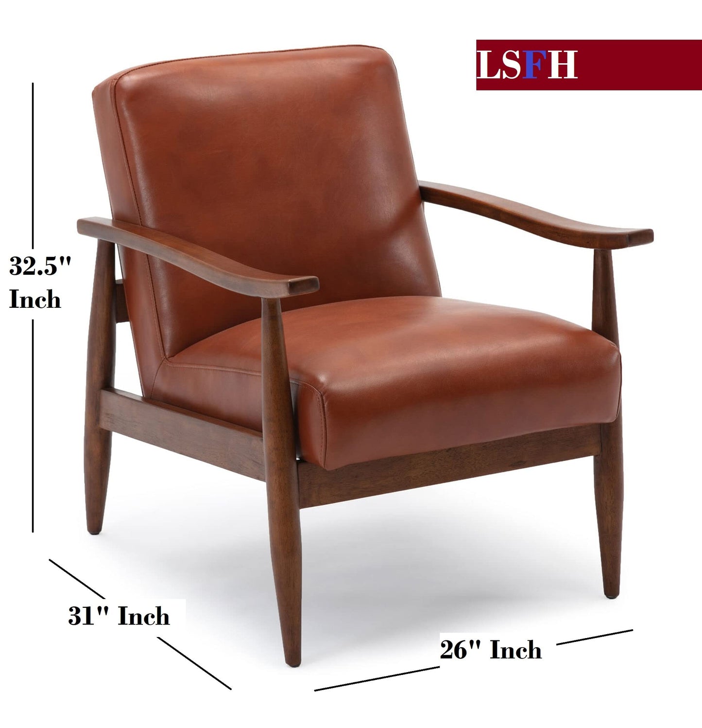 LSFH Unique Design Austin Caramel Leatherette Accent Chair Armchair with Solid Sagwan Wooden Frame Single Sofa Chair for Small Apartments, Living Room or Bedroom (Brown, Set of 2 Chairs)