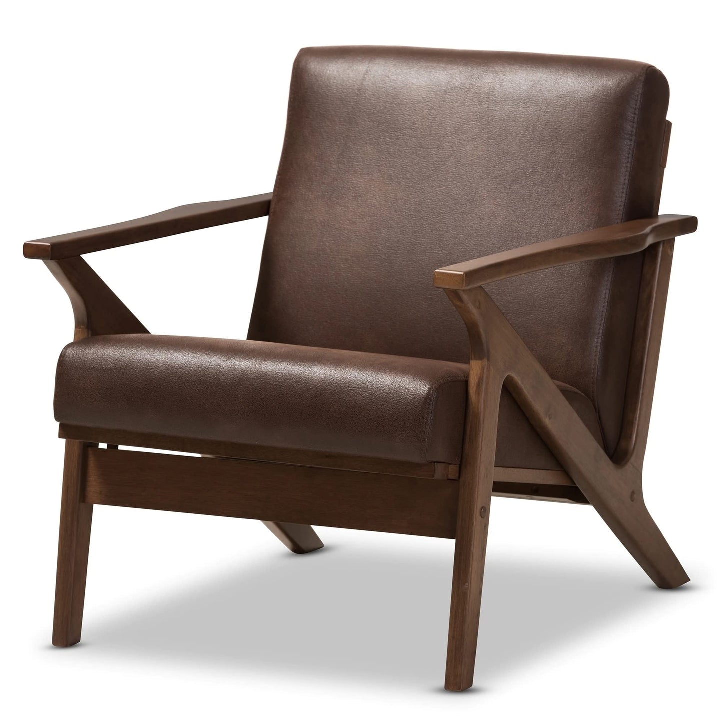 LSFH Unique Design True Innovations Bianca Leatherette Accent Chair Armchair with Solid Sagwan Wooden Frame Single Sofa Chair for Small Apartments, Living Room or Bedroom (1 Chair, Dark Brown)