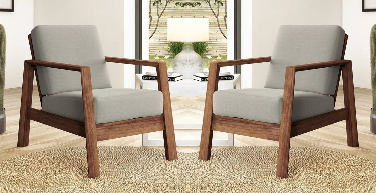 LSFH Unique Design Carlylz Lounge Chair, Accent Chair Armchair with Solid Sagwan Wooden Frame Single Sofa Chair for Small Apartments, Living Room or Bedroom (Set of 2 Chairs, Grey)