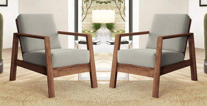 LSFH Unique Design Carlylz Lounge Chair, Accent Chair Armchair with Solid Sagwan Wooden Frame Single Sofa Chair for Small Apartments, Living Room or Bedroom (Set of 2 Chairs, Grey)