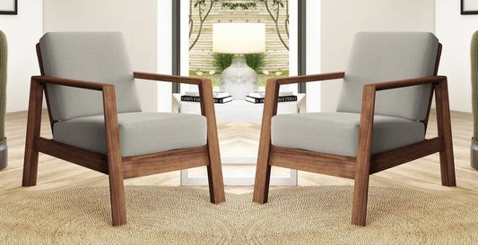 LSFH Unique Design Carlylz Lounge Chair, Accent Chair Armchair with Solid Sagwan Wooden Frame Single Sofa Chair for Small Apartments, Living Room or Bedroom (Set of 2 Chairs, Grey)