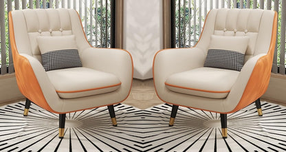 LSFH Unique Design True Innovations Nordic Light Accent Chair, Armchair with Solid Sagwan Wooden Frame for Small Apartments, Living Room or Bedroom (Set of 2 Chairs, Beige & Orange)