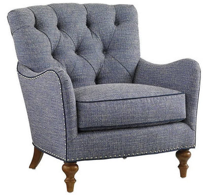 LSFH Unique Design True Innovations Oyster Button Tufted Accent Chair Armchair with Solid sagwan Wooden Legs Single Sofa Chair for Small Apartments, Living Room or Bedroom (1 Chair, Blue)