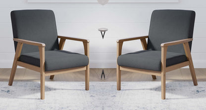 LSFH Unique Design True Innovations Brookside Fabric Accent Chair Armchair with Solid Sagwan Wooden Frame Single Sofa Chair for Small Apartments, Living Room or Bedroom (Set of 2 Chairs, Grey)