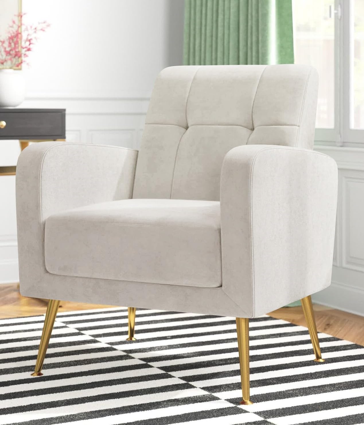 LSFH Unique Design True Innovations Florianaz Accent Chair, Armchair with Solid Sagwan Wooden Frame Single Sofa Chair for Small Apartments, Living Room or Bedroom (Set of 2 Chairs, Beige)