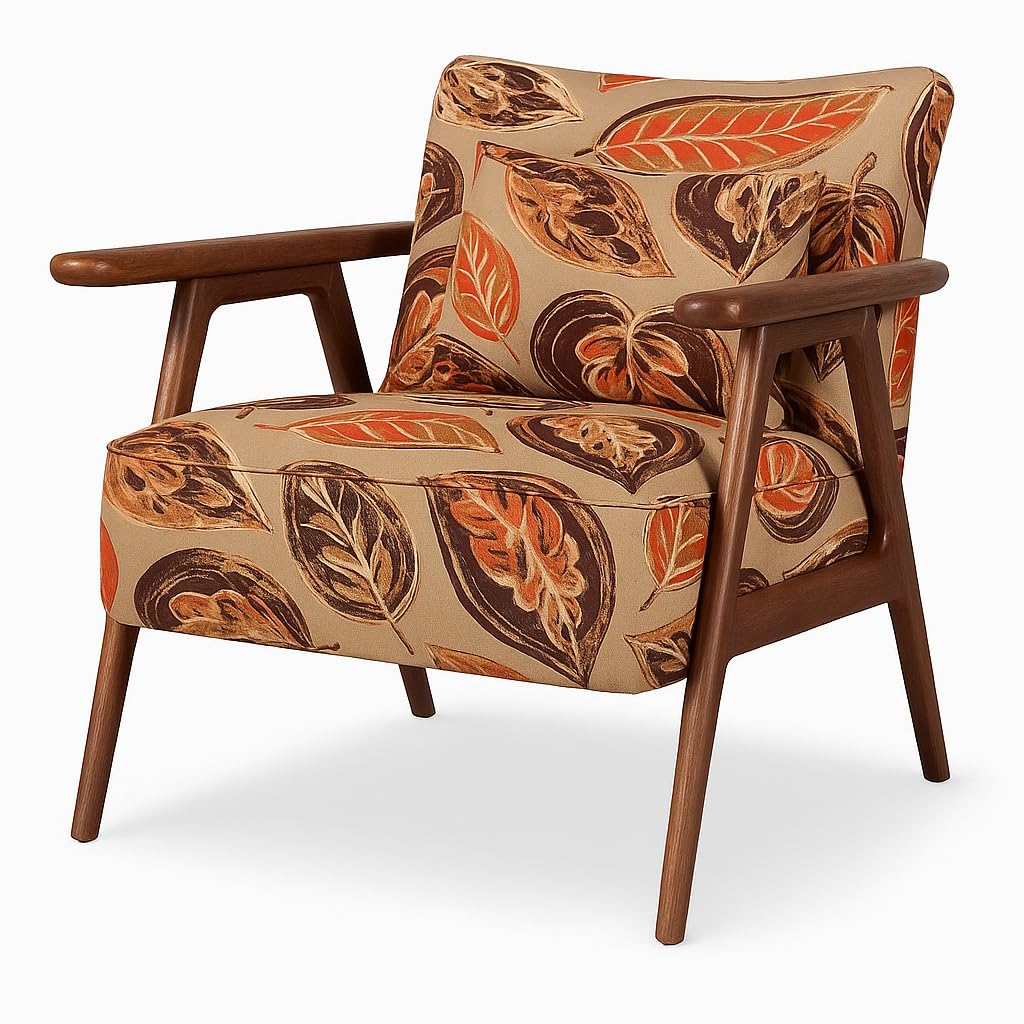 LSFH Unique Design True Innovations Grcia Hendricks Accent Chair Armchair with Solid Sagwan Wooden Frame Single Sofa Chair for Small Apartments, Living Room or Bedroom (2 Chairs, Leaf Printed)