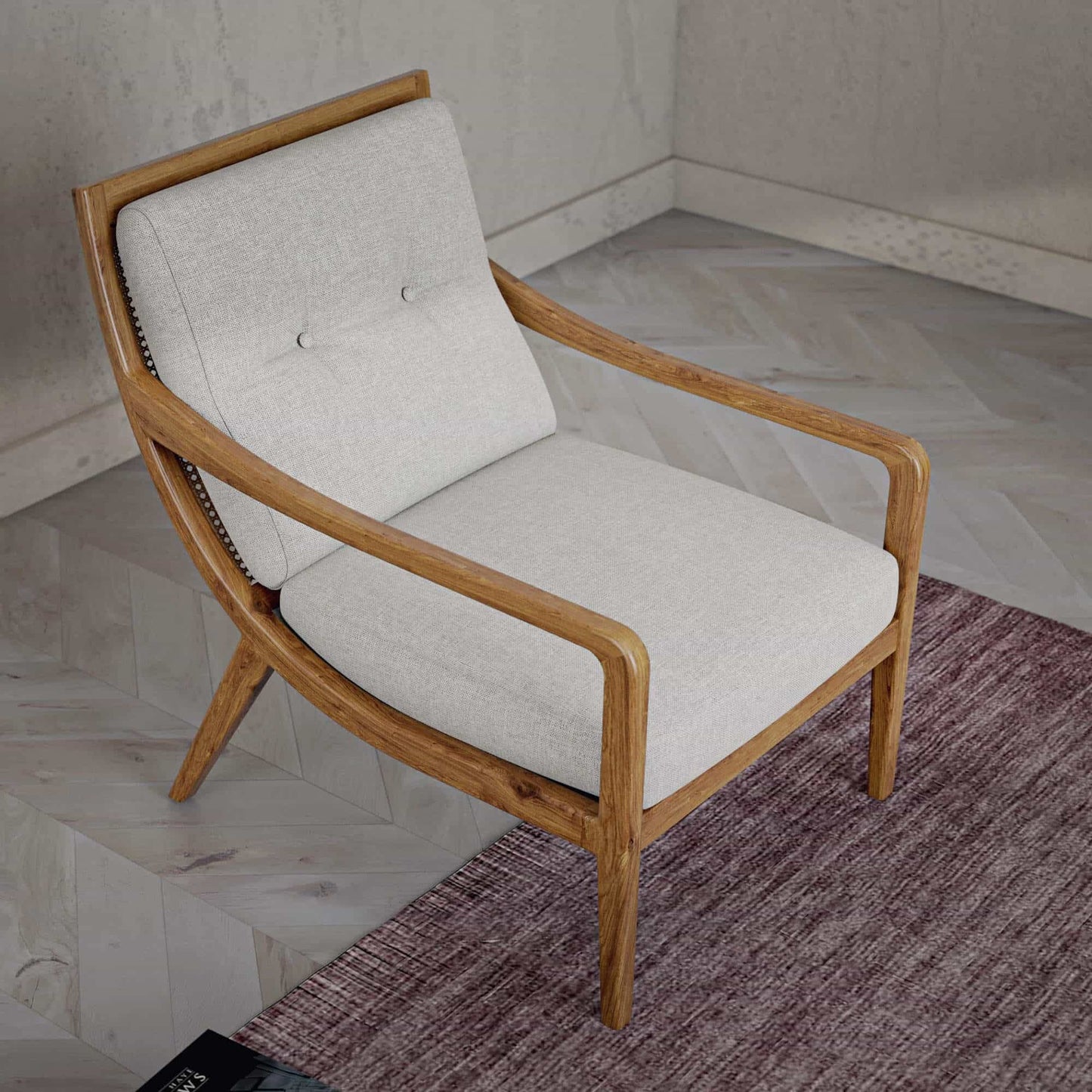 LSFH Unique Design True Innovations Haz Rattan Woven Chair Accent Chair Armchair with Solid Sagwan Wooden Frame Single Sofa Chair for Small Apartments, Living Room or Bedroom (1 Chair, Grey)