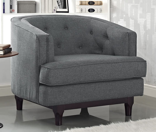 LSFH Unique Design True Innovations Coast Tufted Accent Chair Armchair with Solid Sagwan Wooden Legs Single Sofa Chair for Small Apartments, Living Room or Bedroom (1 Chair, Grey)