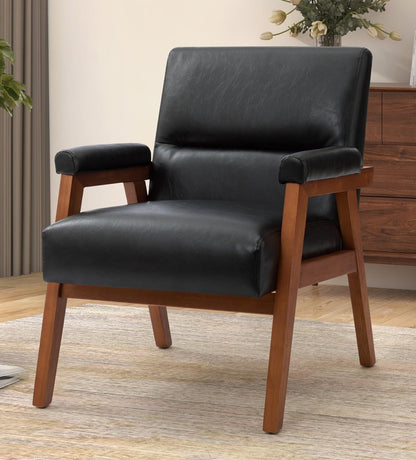 LSFH Unique Design True Innovations Mackenne Accent Chair, Ottoman Armchair with Solid Sagwan Wooden Frame Single Sofa Chair for Small Apartments, Living Room or Bedroom (1 Chair, Black)