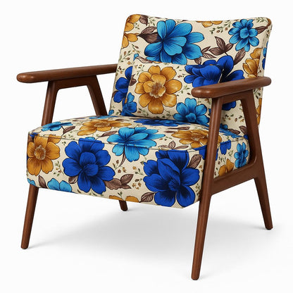 LSFH Unique Design Grcia Hendricks Accent Chair Armchair with Solid Sagwan Wooden Frame Single Sofa Chair for Small Apartments, Living Room or Bedroom (1 Chair, Beige Flower Printed)
