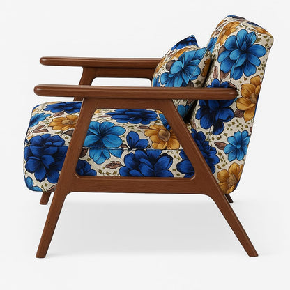 LSFH Unique Design Grcia Hendricks Accent Chair Armchair with Solid Sagwan Wooden Frame Single Sofa Chair for Small Apartments, Living Room or Bedroom (Set of 2 Chairs, Flower Printed)
