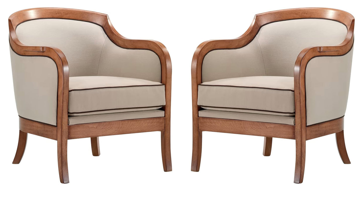 LSFH Unique Design True Innovations Moden Velvet Accent Chair Armchair with Solid Sagwan Wooden Frame Single Sofa Chair for Small Apartments, Living Room or Bedroom (Set of 2 Chairs, Beige)