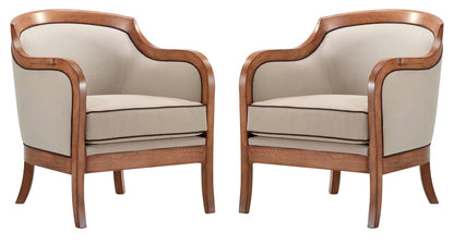 LSFH Unique Design True Innovations Moden Velvet Accent Chair Armchair with Solid Sagwan Wooden Frame Single Sofa Chair for Small Apartments, Living Room or Bedroom (Set of 2 Chairs, Beige)