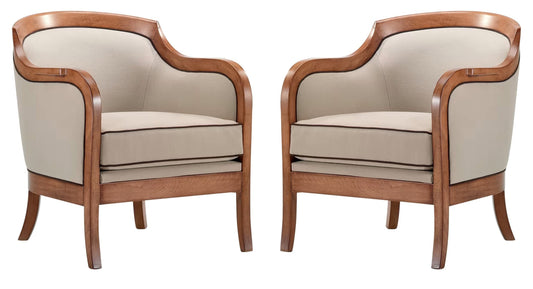 LSFH Unique Design True Innovations Moden Velvet Accent Chair Armchair with Solid Sagwan Wooden Frame Single Sofa Chair for Small Apartments, Living Room or Bedroom (Set of 2 Chairs, Beige)