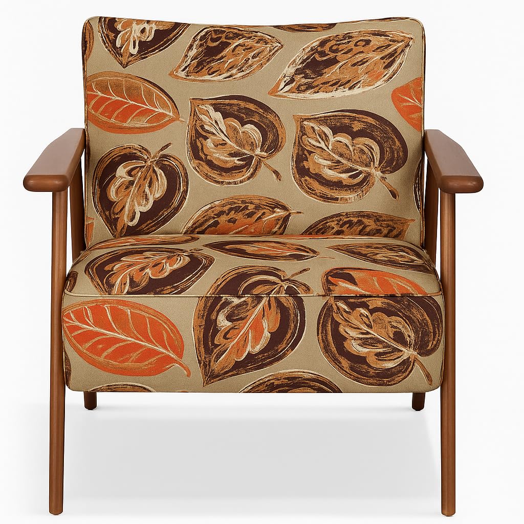 LSFH Unique Design True Innovations Grcia Hendricks Accent Chair Armchair with Solid Sagwan Wooden Frame Single Sofa Chair for Small Apartments, Living Room or Bedroom (1 Chair, Leaf Printed)