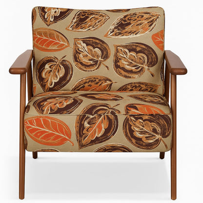 LSFH Unique Design True Innovations Grcia Hendricks Accent Chair Armchair with Solid Sagwan Wooden Frame Single Sofa Chair for Small Apartments, Living Room or Bedroom (1 Chair, Leaf Printed)