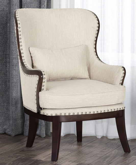 LSFH Unique Design True Innovations Mantua Accent Chair Armchair with Solid sagwan Wooden Legs Single Sofa Chair for Small Apartments, Living Room or Bedroom (1 Chair, Beige)