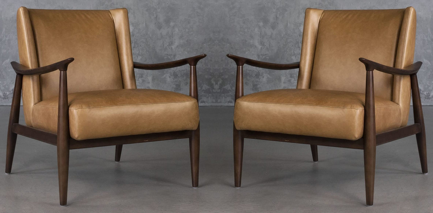 LSFH Unique Design True Innovations Clifton Accent Chair Armchair with Solid Sagwan Wooden Frame Single Sofa Chair for Small Apartments, Living Room or Bedroom (Set of 2 Chairs, Brown)