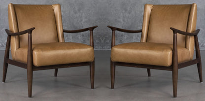 LSFH Unique Design True Innovations Clifton Accent Chair Armchair with Solid Sagwan Wooden Frame Single Sofa Chair for Small Apartments, Living Room or Bedroom (Set of 2 Chairs, Brown)