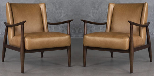 LSFH Unique Design True Innovations Clifton Accent Chair Armchair with Solid Sagwan Wooden Frame Single Sofa Chair for Small Apartments, Living Room or Bedroom (Set of 2 Chairs, Brown)