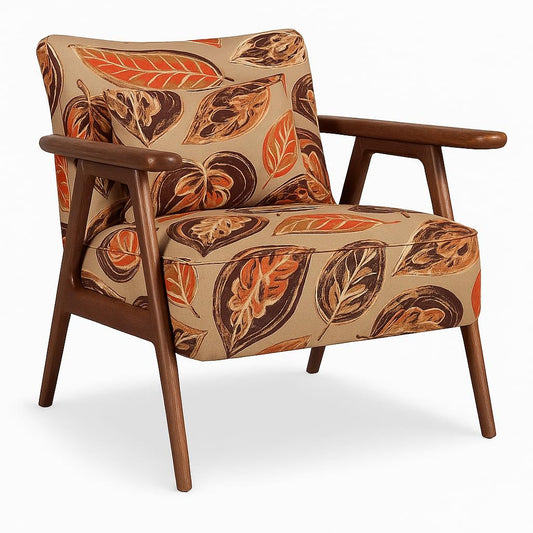LSFH Unique Design True Innovations Grcia Hendricks Accent Chair Armchair with Solid Sagwan Wooden Frame Single Sofa Chair for Small Apartments, Living Room or Bedroom (1 Chair, Leaf Printed)