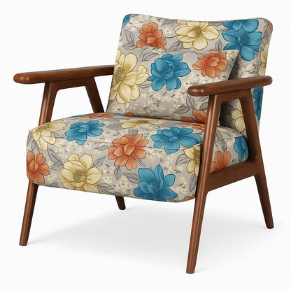 LSFH Unique Design Grcia Hendricks Accent Chair Armchair with Solid Sagwan Wooden Frame Single Sofa Chair for Small Apartments, Living Room or Bedroom (Set of 2 Chairs, Beige Flower Printed)