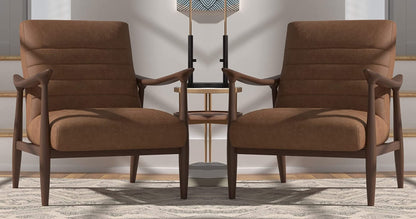 LSFH Unique Design Modern Channel Tufted Accent Chair Armchair with Solid Sagwan Wooden Frame Single Sofa Chair for Small Apartments, Living Room or Bedroom (Set of 2 Chairs, Brown)