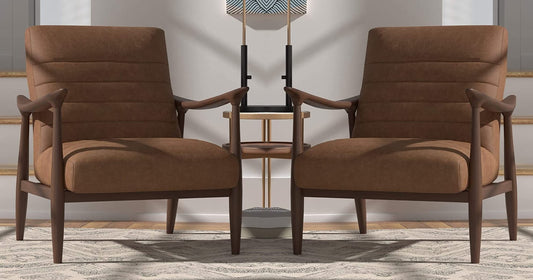 LSFH Unique Design Modern Channel Tufted Accent Chair Armchair with Solid Sagwan Wooden Frame Single Sofa Chair for Small Apartments, Living Room or Bedroom (Set of 2 Chairs, Brown)