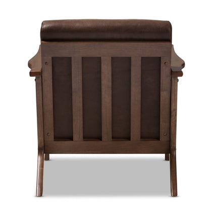 LSFH Unique Design True Innovations Bianca Leatherette Accent Chair Armchair with Solid Sagwan Wooden Frame Single Sofa Chair for Small Apartments, Living Room or Bedroom (Set of 2 Chairs, Dark Brown)