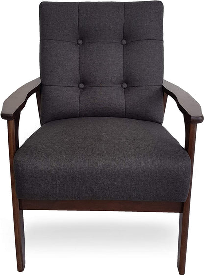 LSFH Unique Design True Innovations Waffle Stitch Tufted Accent Chair Armchair with Solid sagwan Wooden Frame Single Sofa Chair for Small Apartments, Living Room or Bedroom (1 Chair, Grey)