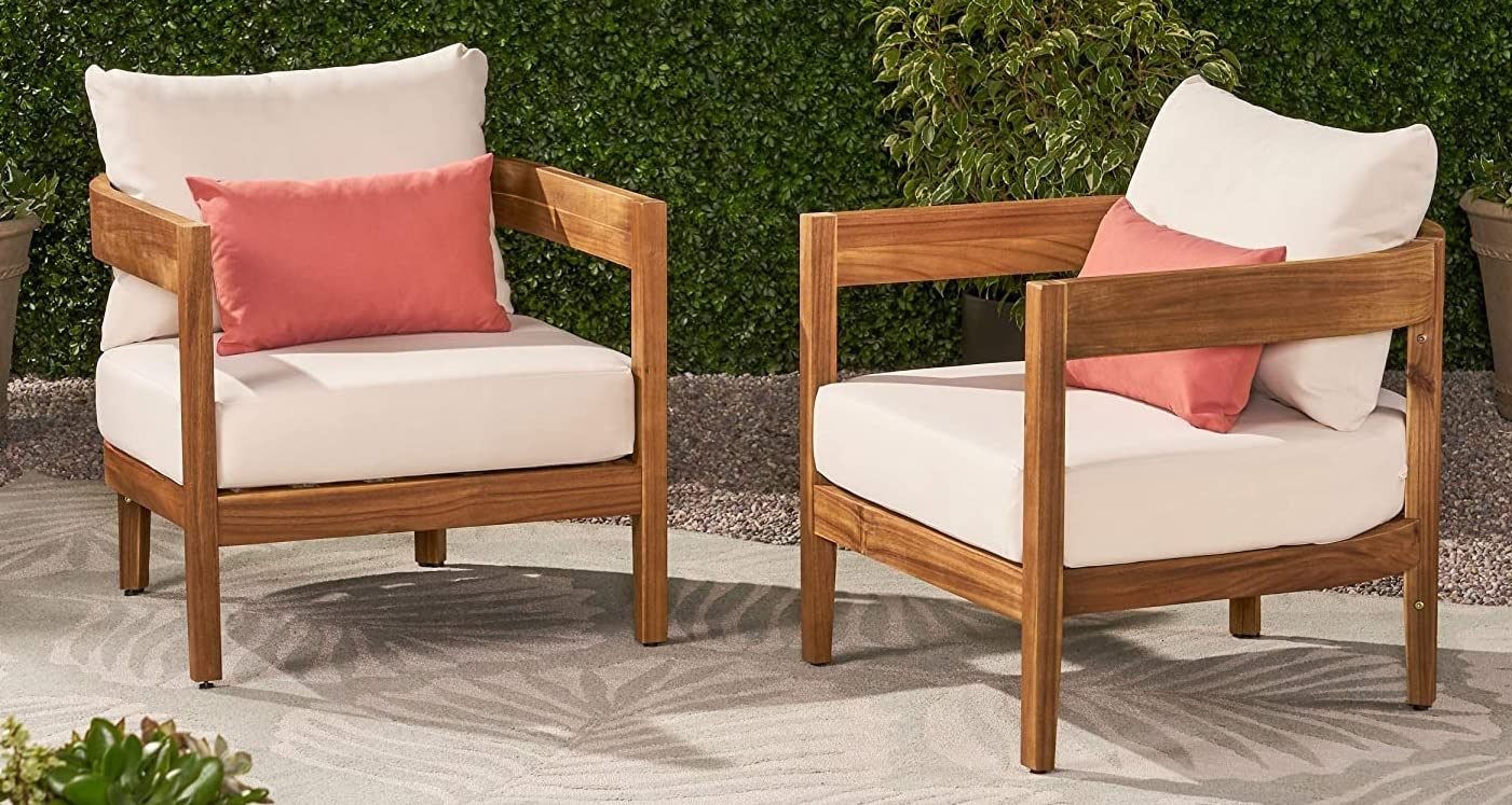 LSFH Unique Design True Innovations Alfy Accent Chair Armchair with Solid sagwan Wooden Frame Single Sofa Chair for Small Apartments, Living Room or Bedroom (Set of 2 Chairs, Beige)