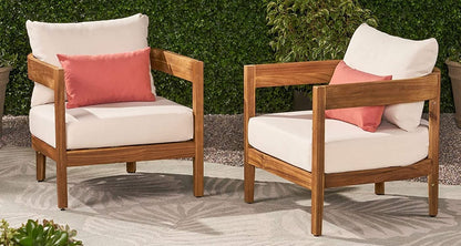 LSFH Unique Design True Innovations Alfy Accent Chair Armchair with Solid sagwan Wooden Frame Single Sofa Chair for Small Apartments, Living Room or Bedroom (Set of 2 Chairs, Beige)