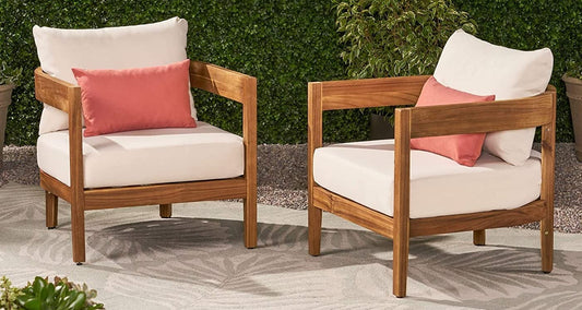 LSFH Unique Design True Innovations Alfy Accent Chair Armchair with Solid sagwan Wooden Frame Single Sofa Chair for Small Apartments, Living Room or Bedroom (Set of 2 Chairs, Beige)
