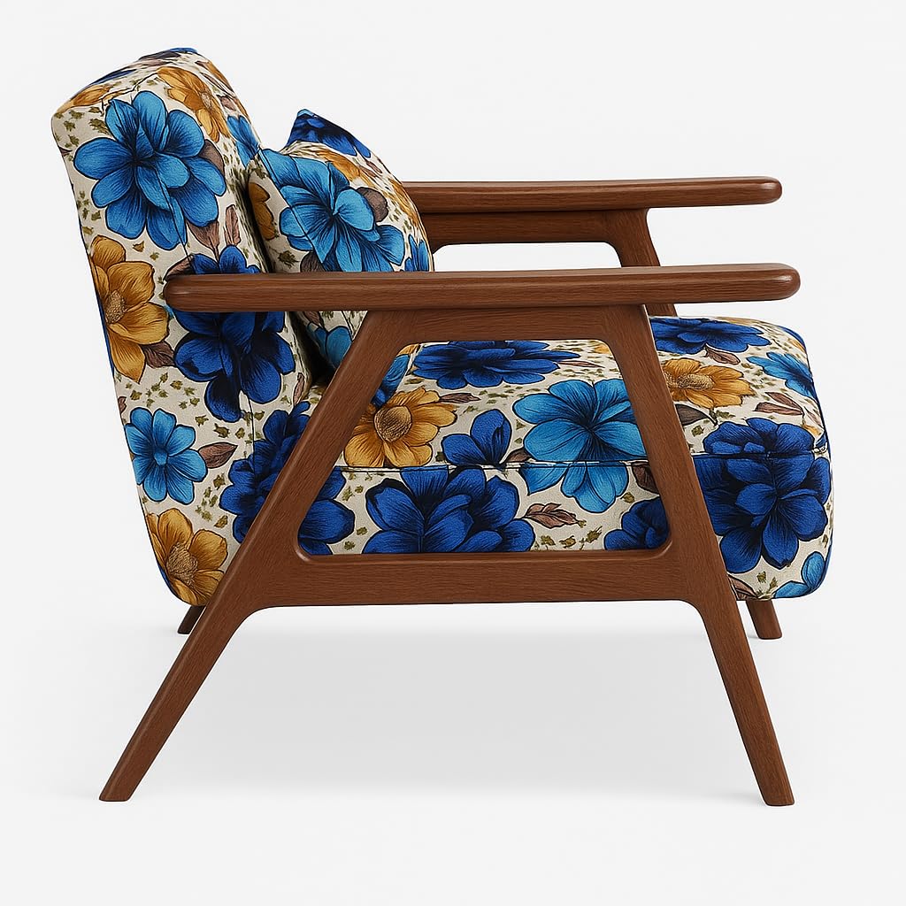 LSFH Unique Design Grcia Hendricks Accent Chair Armchair with Solid Sagwan Wooden Frame Single Sofa Chair for Small Apartments, Living Room or Bedroom (1 Chair, Beige Flower Printed)