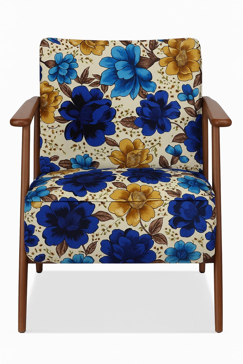 LSFH Unique Design Grcia Hendricks Accent Chair Armchair with Solid Sagwan Wooden Frame Single Sofa Chair for Small Apartments, Living Room or Bedroom (Set of 2 Chairs, Flower Printed)