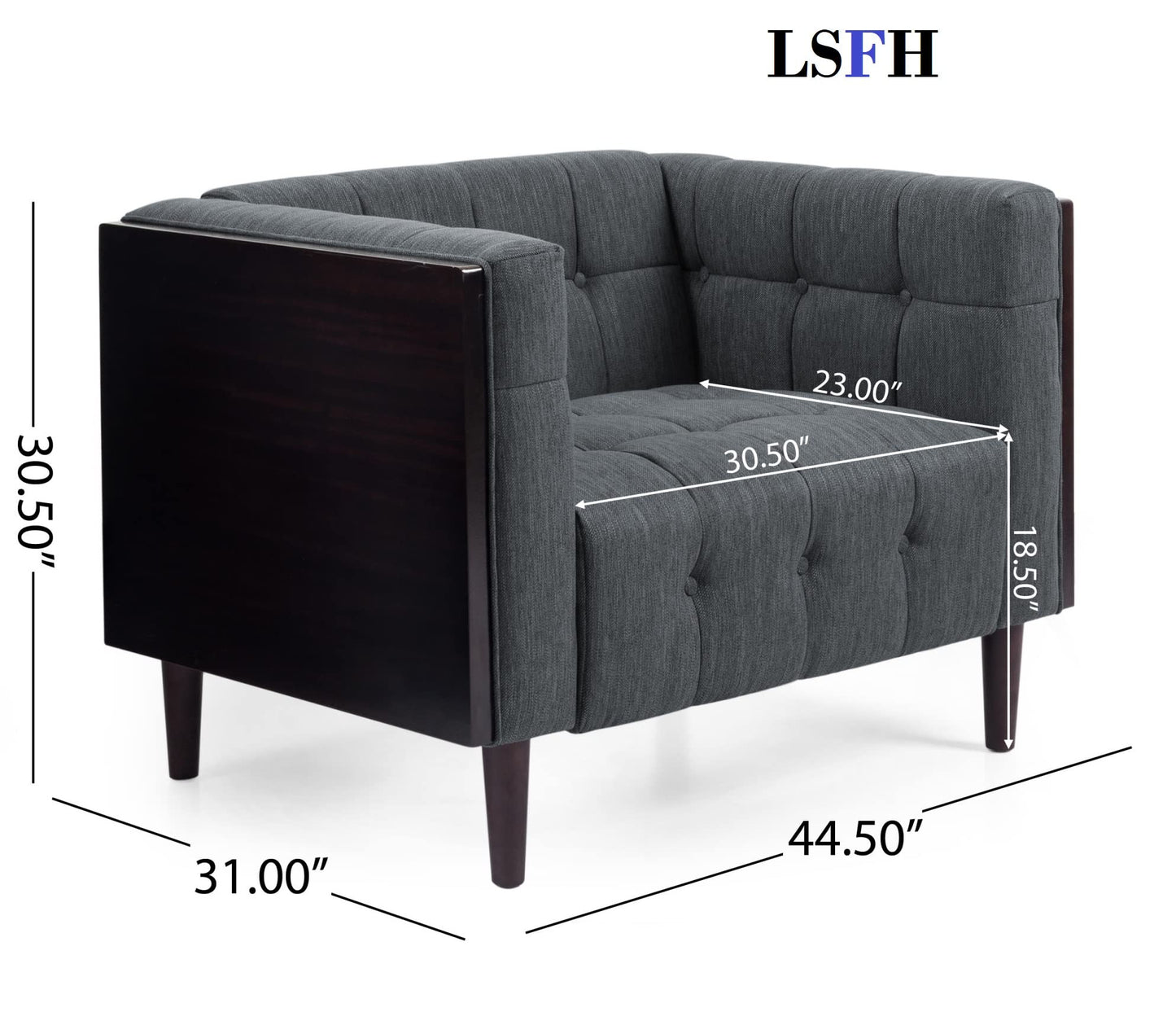 LSFH Unique Design True Innovations Larnan Tufted Accent Chair Armchair with Solid sagwan Wooden Frame Single Sofa Chair for Small Apartments, Living Room or Bedroom (Set of 2 Chairs, Grey)