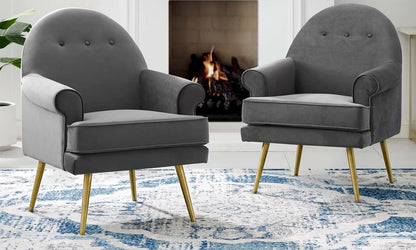 LSFH Unique Design True Innovations Revive Accent Chair Armchair with Gold Stainless Steel Legs Single Sofa Chair for Small Apartments, Living Room or Bedroom (Set of 2 Chairs, Grey)