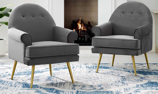 LSFH Unique Design True Innovations Revive Accent Chair Armchair with Gold Stainless Steel Legs Single Sofa Chair for Small Apartments, Living Room or Bedroom (Set of 2 Chairs, Grey)