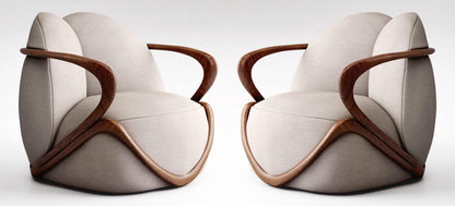 LSFH Unique Design Fabric Upholstered Huge Accent Chair, Armchair with Solid Sagwan Wooden Frame Single Sofa Chair for Small Apartments, Living Room or Bedroom (Set of 2 Chairs, Beige)