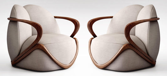 LSFH Unique Design Fabric Upholstered Huge Accent Chair, Armchair with Solid Sagwan Wooden Frame Single Sofa Chair for Small Apartments, Living Room or Bedroom (Set of 2 Chairs, Beige)