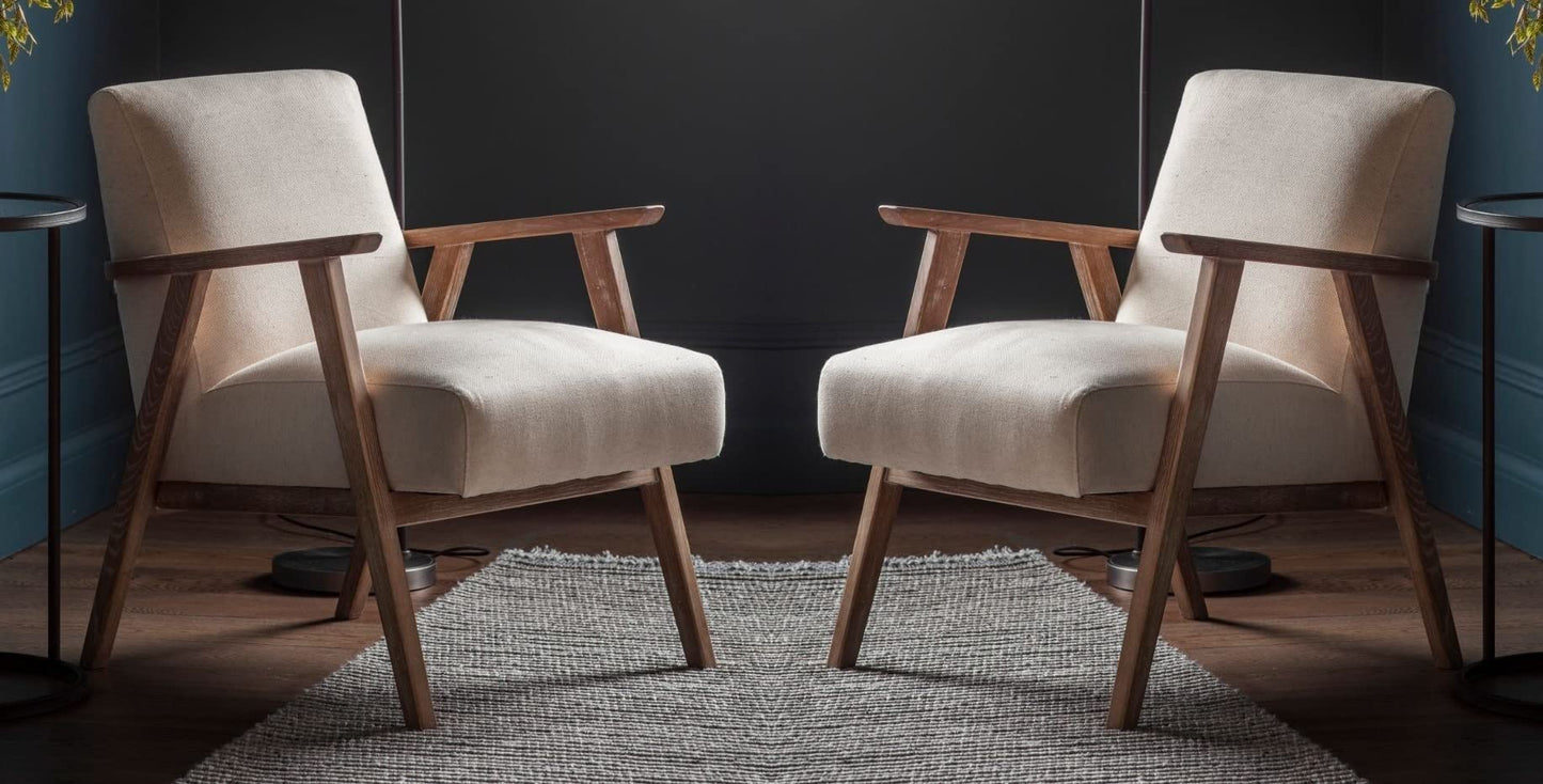 LSFH Unique Design True Innovations Odsey Accent Chair Armchair with Solid Sagwan Wooden Frame Single Sofa Chair for Small Apartments, Living Room or Bedroom (Set of 2 Chairs, Beige)