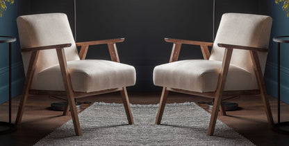 LSFH Unique Design True Innovations Odsey Accent Chair Armchair with Solid Sagwan Wooden Frame Single Sofa Chair for Small Apartments, Living Room or Bedroom (Set of 2 Chairs, Beige)